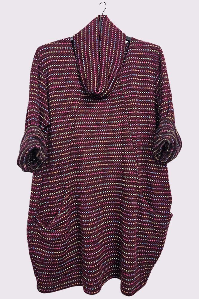 Multicoloured Stripes Matching Snood Scarf Dress