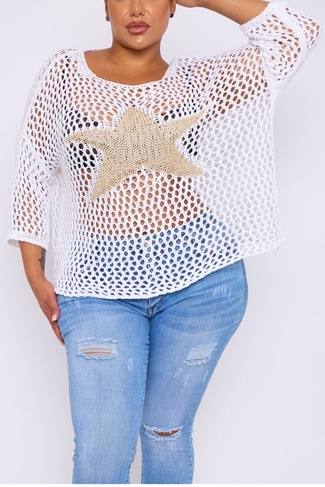 Crochet Star Pattern Mesh Cotton Top