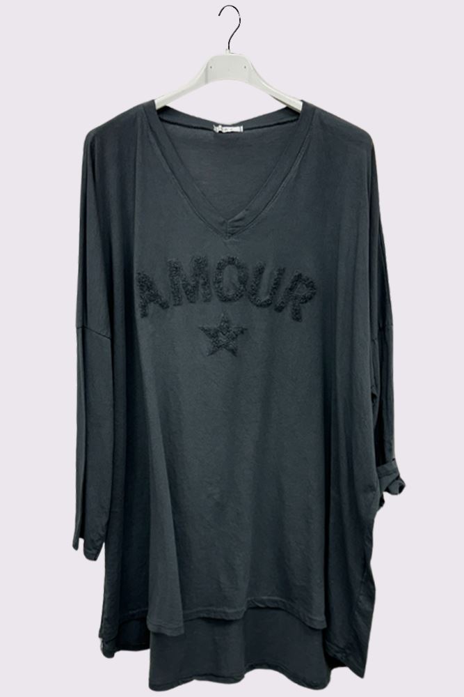 Star Applique Pattern High Low Hem Cotton Top