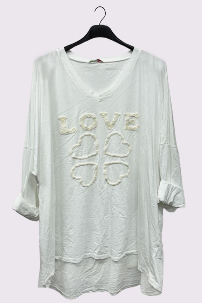 Love Heart Applique Pattern High Low Hem Top