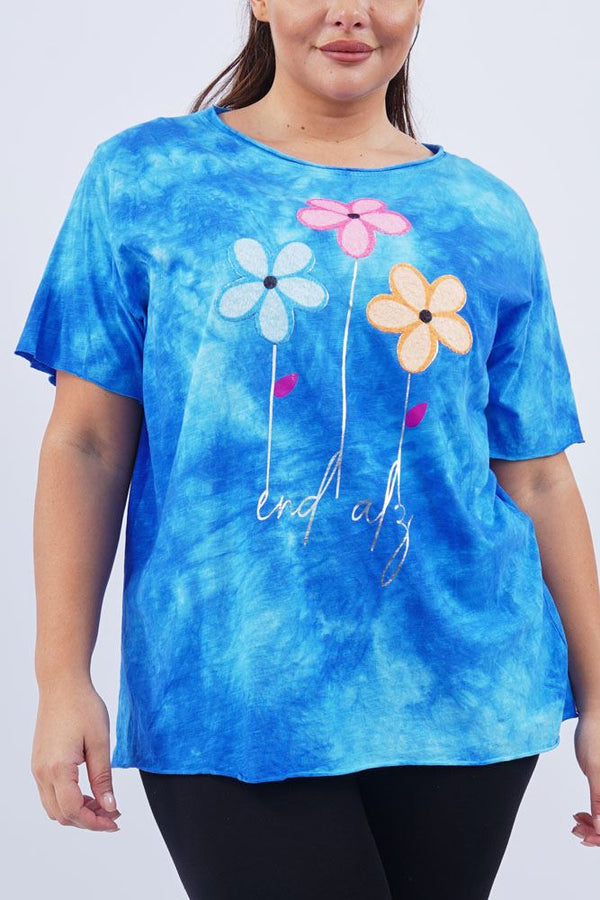 Tie Dye Daisy Flower Print Cotton Top