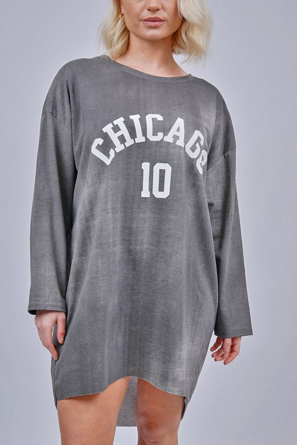 Chicago Print High Low Hem Cotton Top