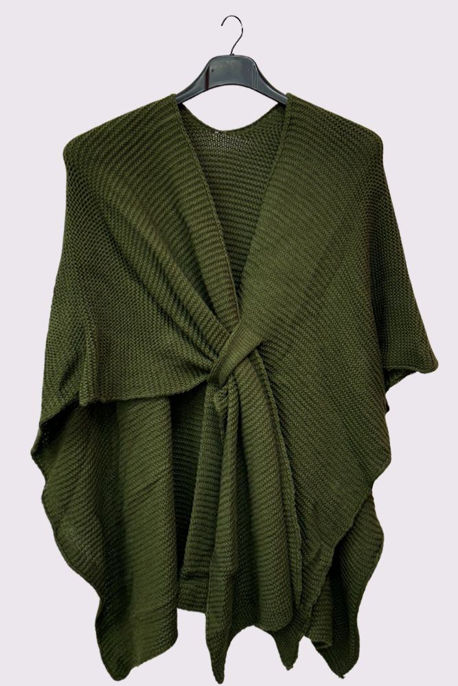 Plain Front Wrap Knitted Poncho