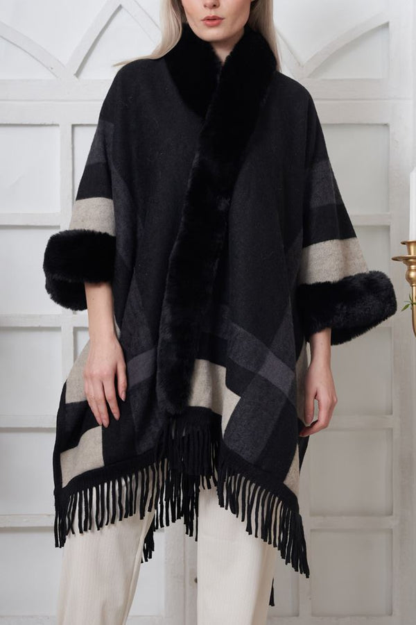 Faux Fur Plaid Poncho