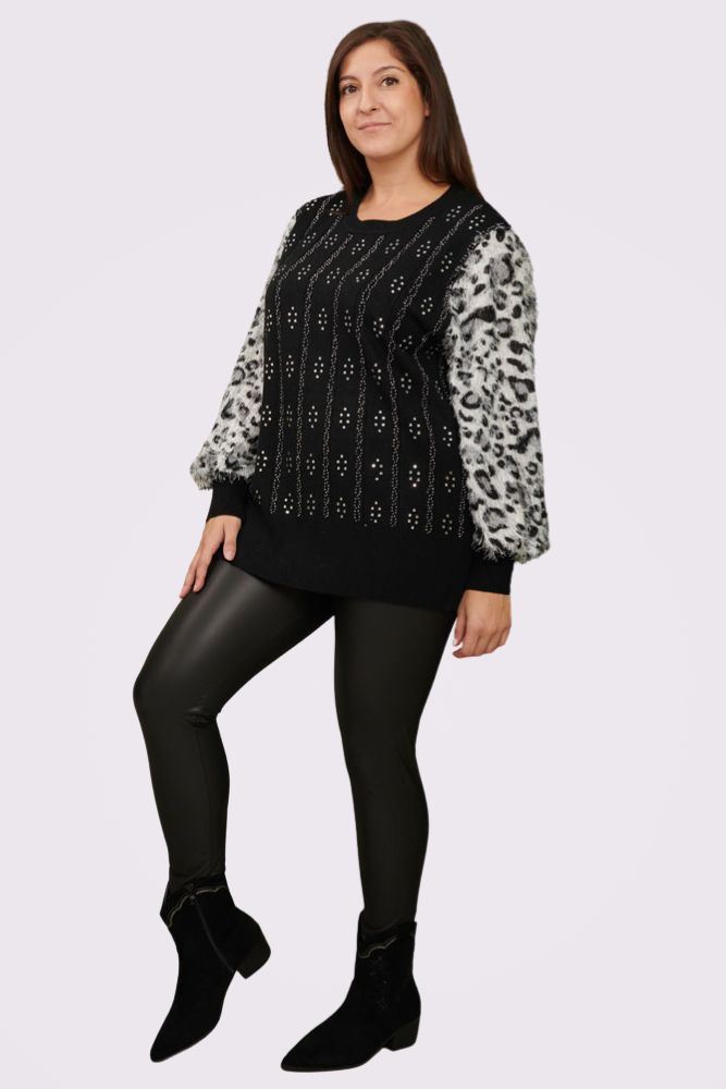 Leopard Print Fur Diamante Jumper