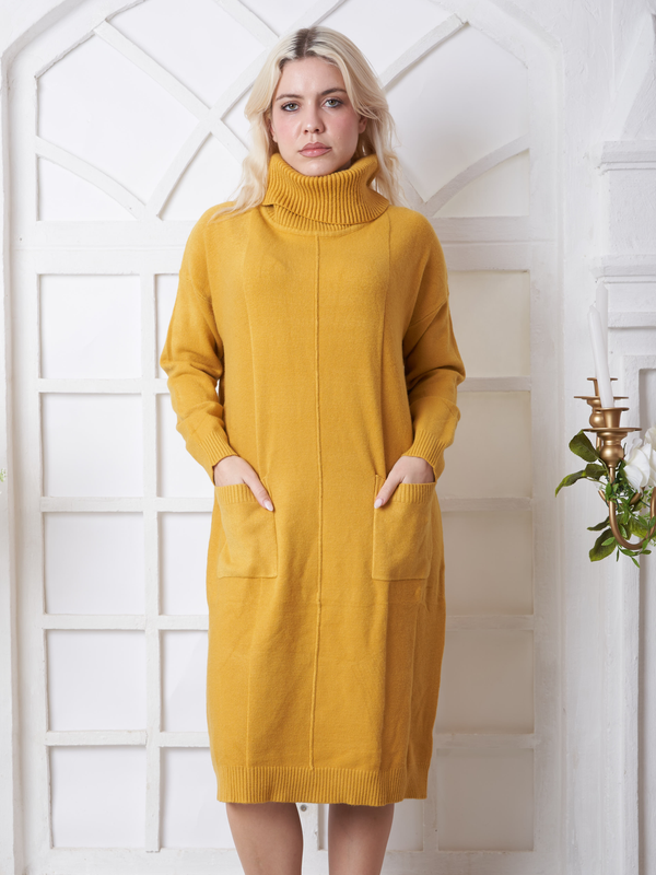 Soft Knit Front Pocket Ribbed Cuffed Hem test Long Dress