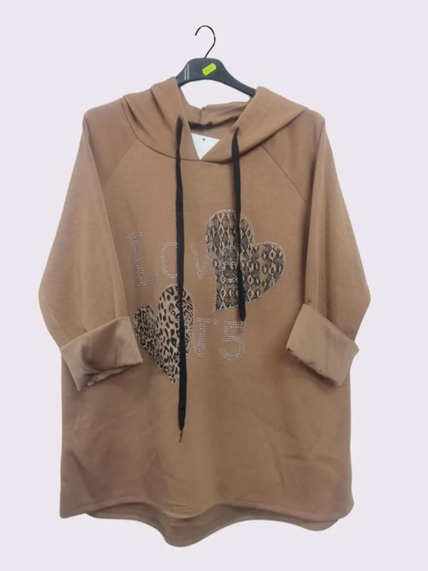 Leopard Snake Diamante Love N5 Pattern Hooded Top