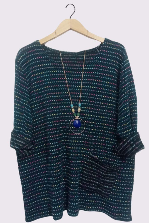 Multicolour Stitch Oversized Pockets Necklace Top