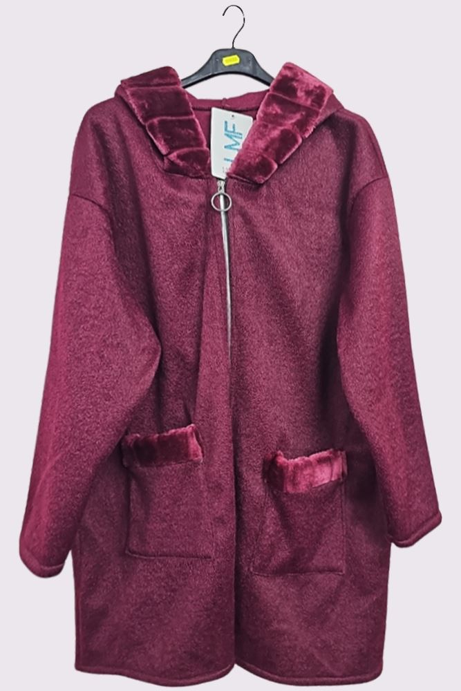 Plain Fluffy Zip Up Hooded Jacket