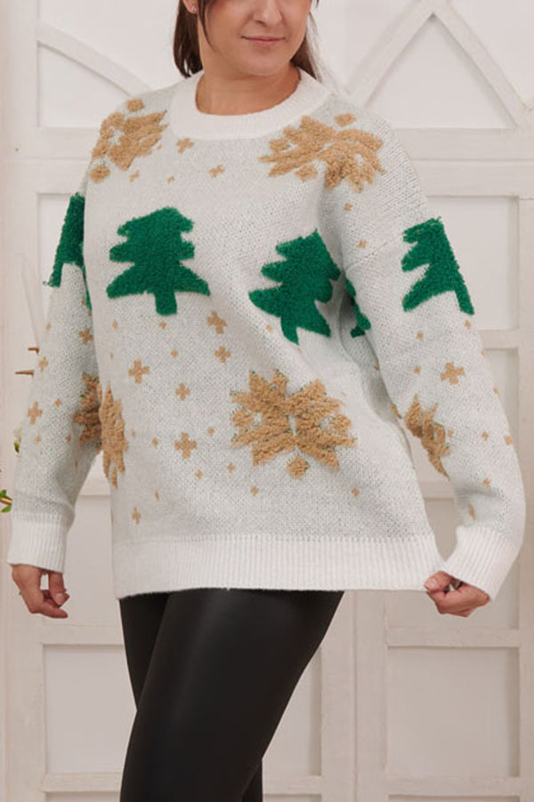 Snowflake Tree Pattern Xmas Ribbed Jumper