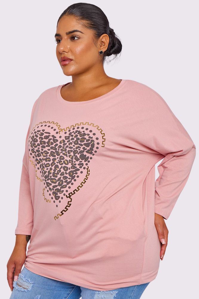 Leopard Heart Print Pockets Cotton Top