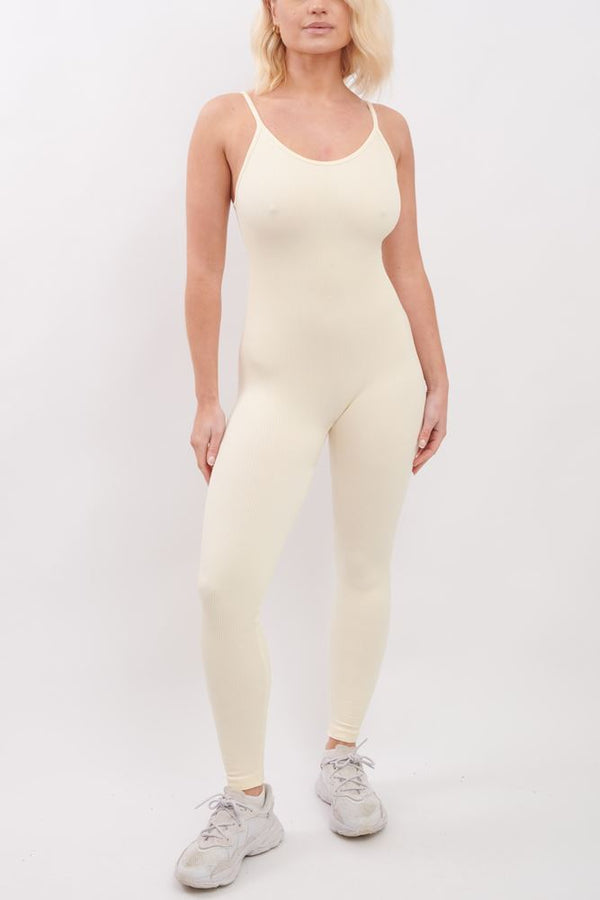 Ribbed Strappy Nylon Jumpsuit