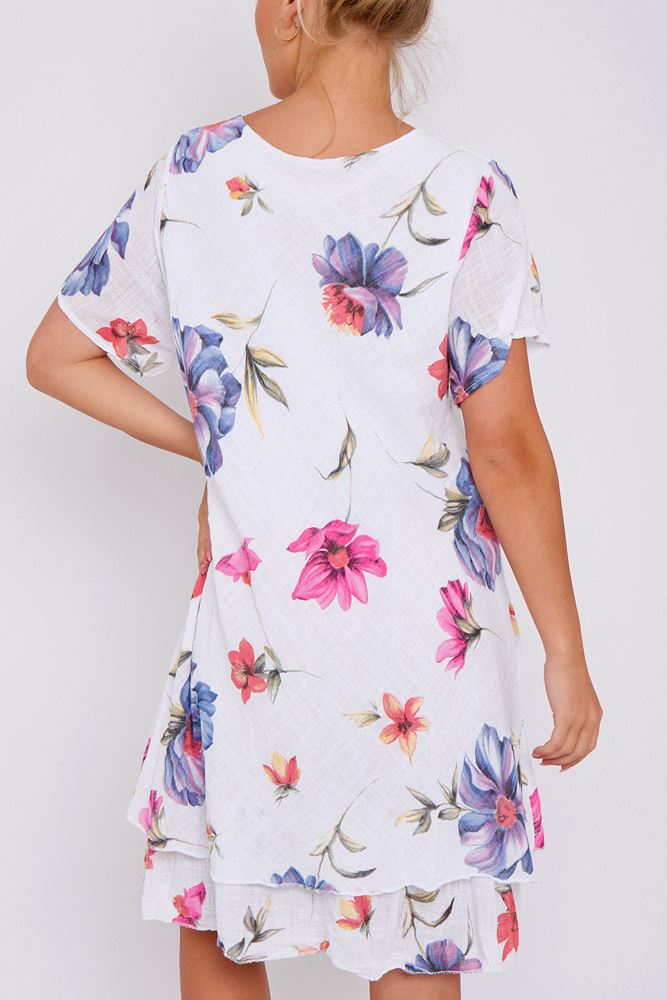 Floral Print Layered Hem Cotton Dress