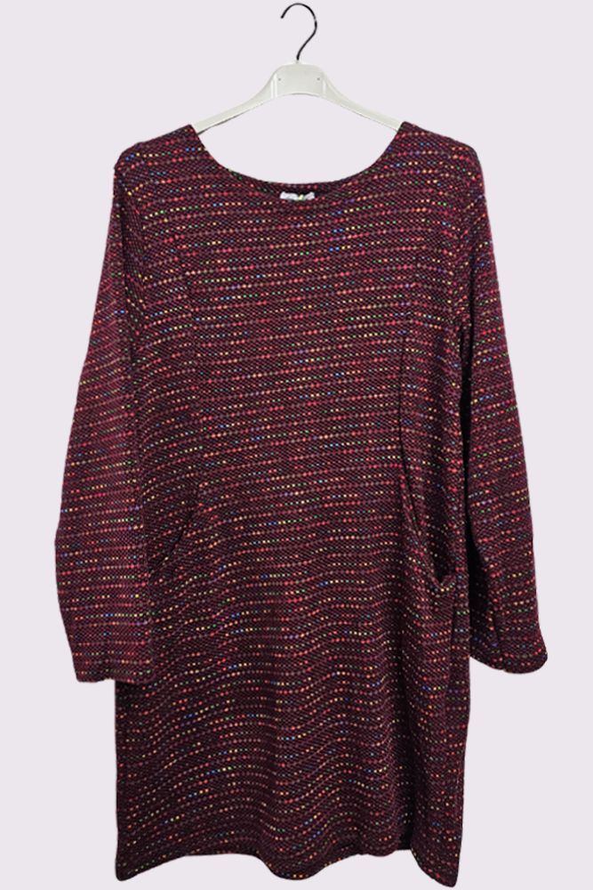 Muti Stripe Pattern Long Sleeve Pockets Tunic Top