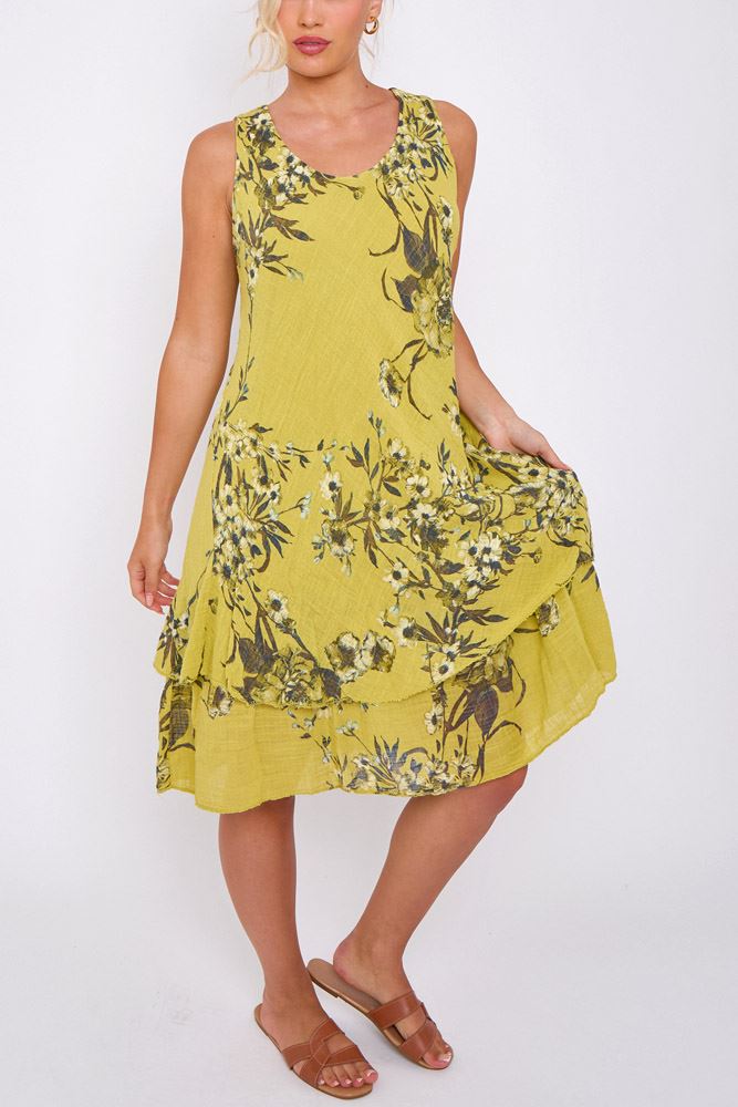 Floral Print Layered Hem Cotton Dress