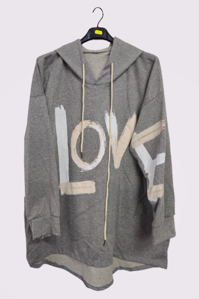 Love Graphic Hoodstring Hooded Top