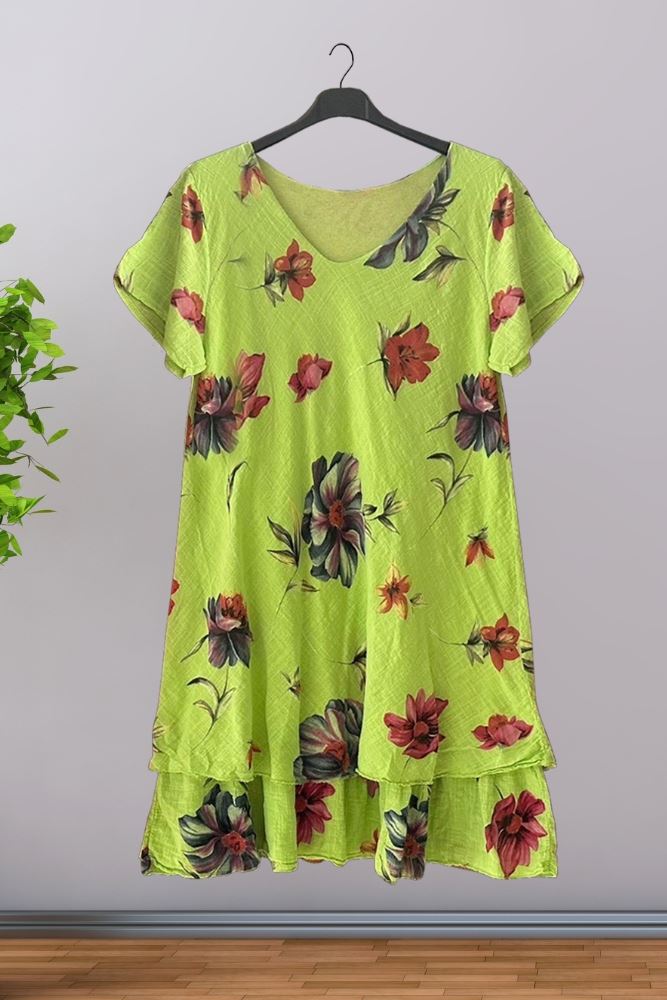 Floral Print Layered Hem Cotton Dress