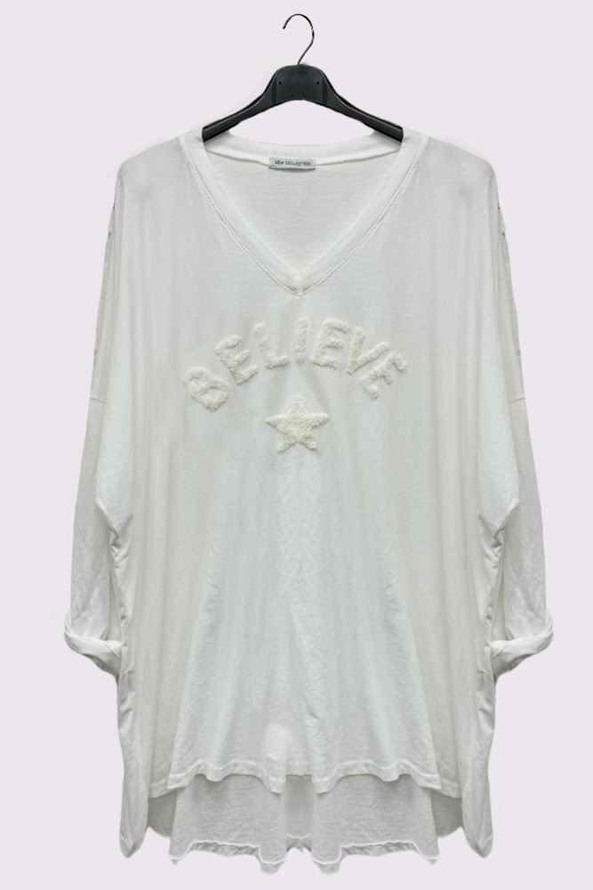 Star Applique Pattren High Low Hem Cotton Top