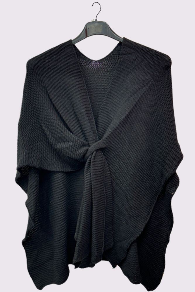 Plain Front Wrap Knitted Poncho