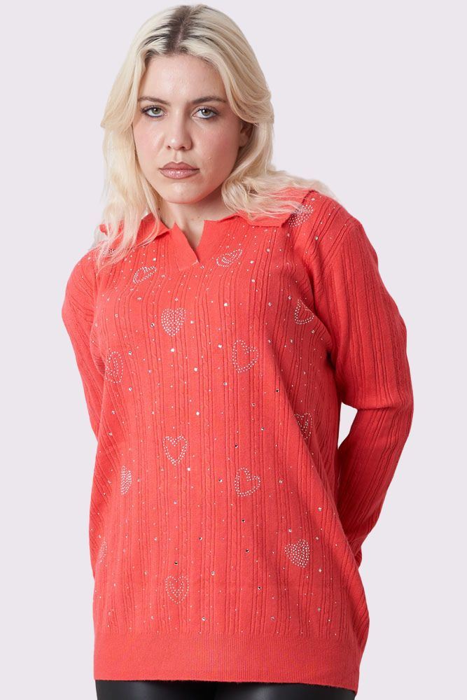 Diamante Heart Pattern Knitted Top