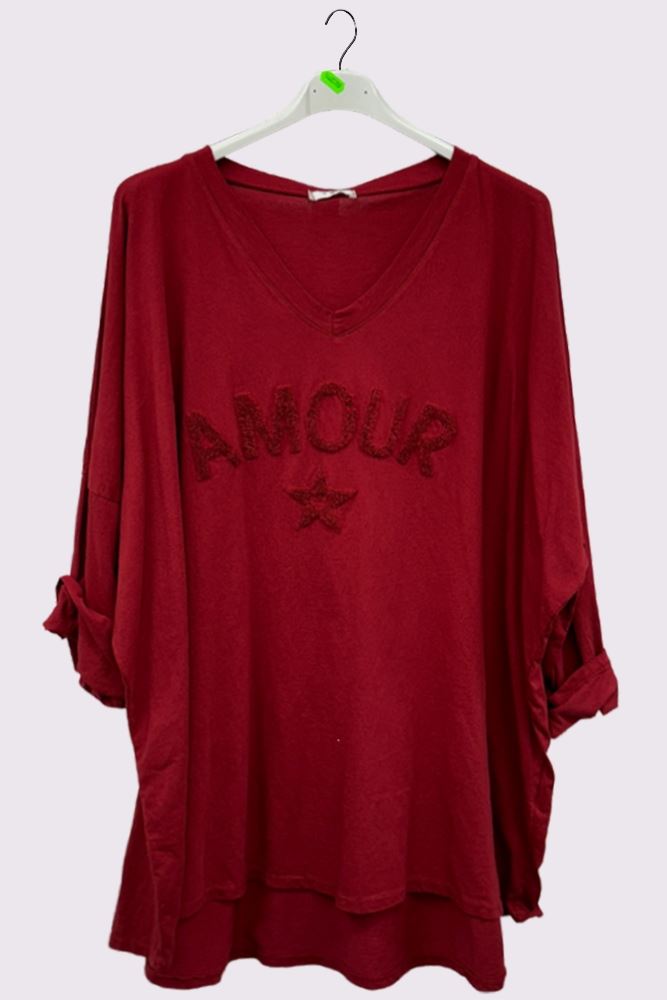 Star Applique Pattern High Low Hem Cotton Top