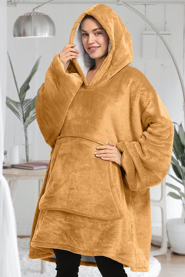 Plain Ultra Soft Front Pocket Oversize Hoodie Blanket