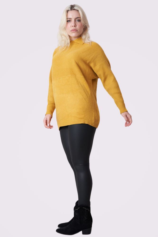 Plain Ribbed Collar Long Sleeve Jumper