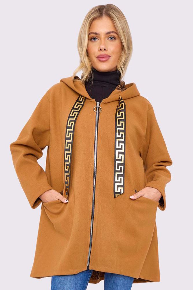 Plain Greek Key Strap Hooded Jacket