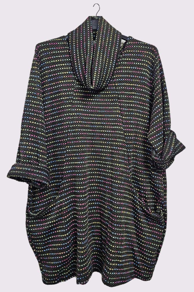 Multicoloured Stripes Matching Snood Scarf Dress