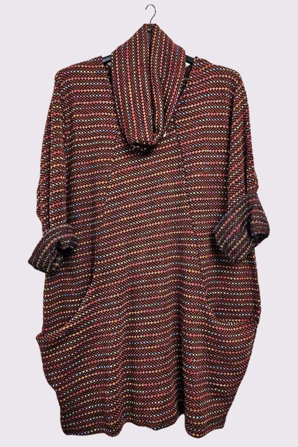 Multicoloured Stripes Matching Snood Scarf Dress