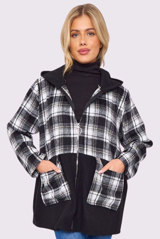 Plaid Pattern Pockets Hooded Jacket