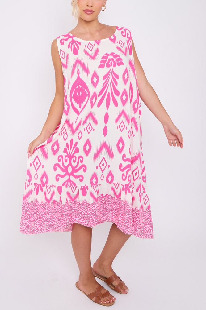 Aztec Baroque Print Back Tie Dress