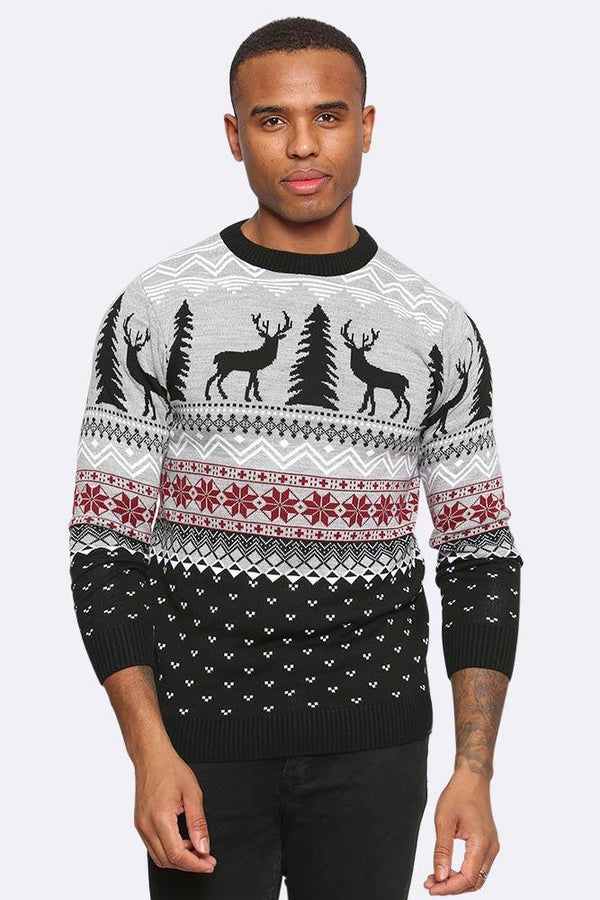 Forest Deer & Tree Seamless Pattern Mens Knitted Jumper