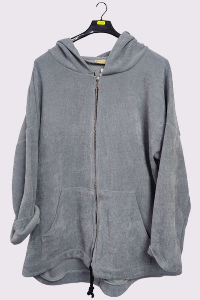 Plain Knit Drawstring Hem Hooded Jacket