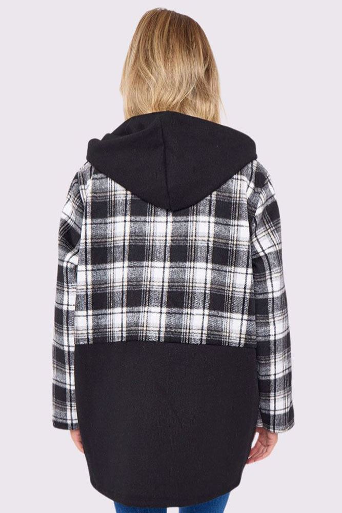 Plaid Pattern Pockets Hooded Jacket