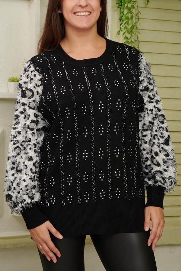 Leopard Print Fur Cutwork Viscose Top