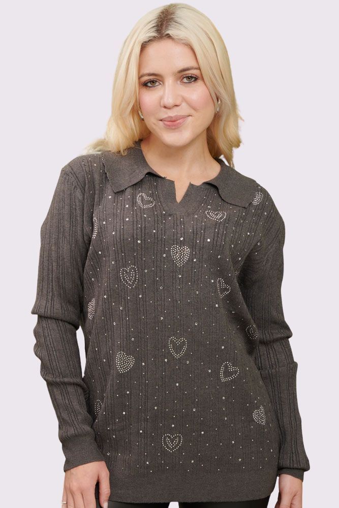 Diamante Heart Pattern Knitted Top