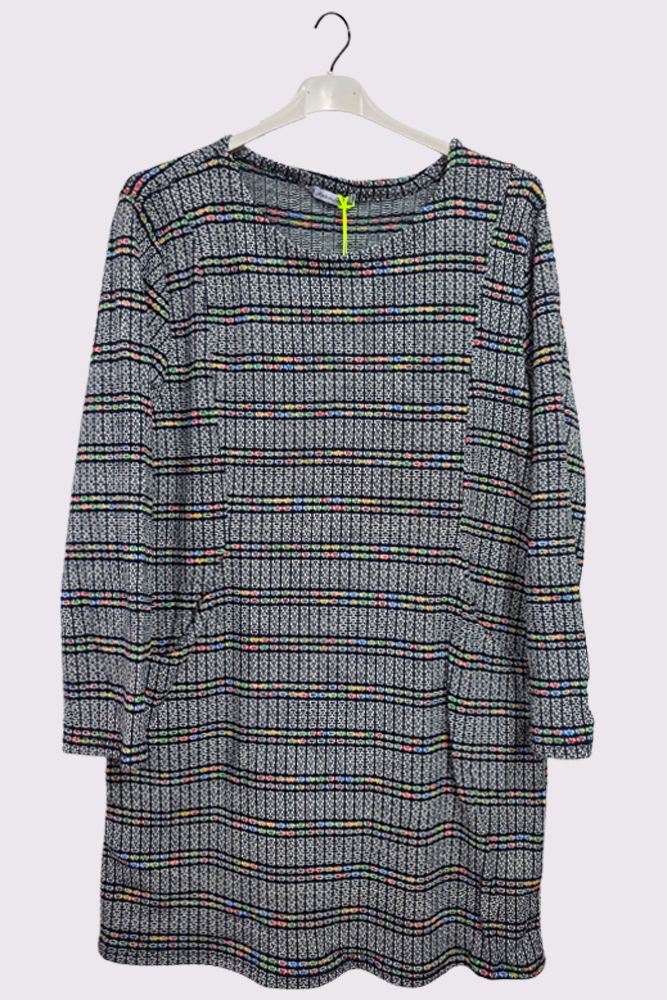 Multicoloured Stripes Front Pockets Long Sleeve Top