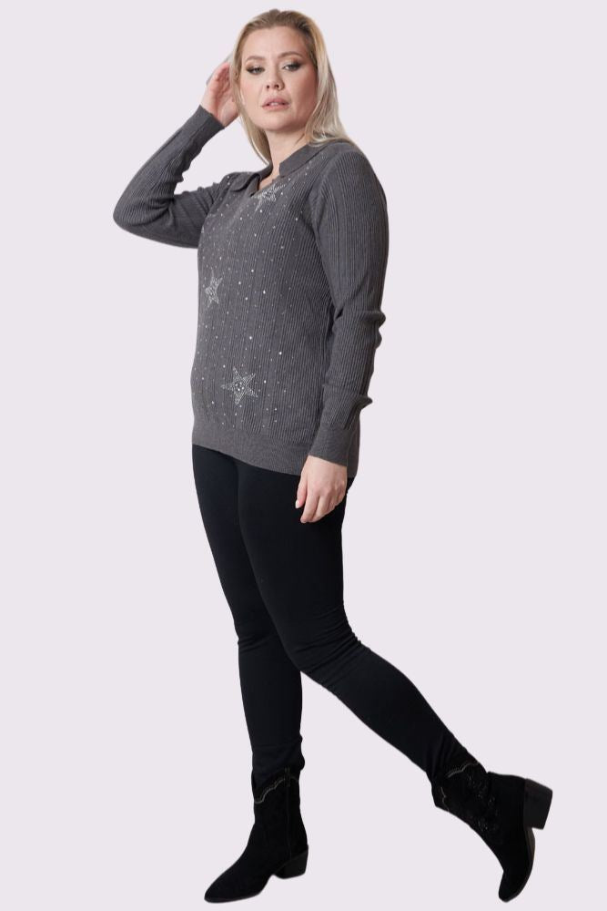 Diamante Star Pattern Knitted Top