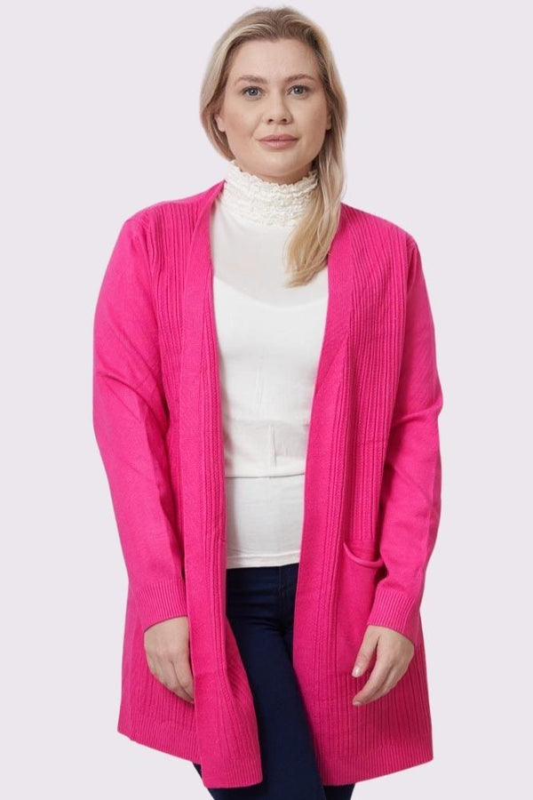 Plain Pocket Ribbed Open Front Soft Feel Cardigan