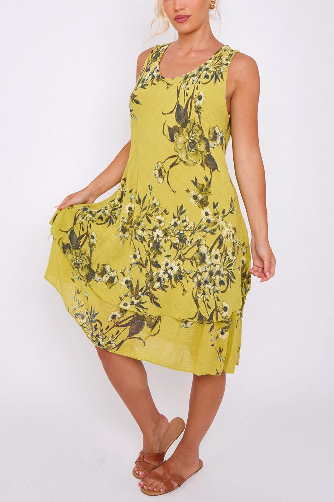 Floral Print Layered Hem Cotton Dress