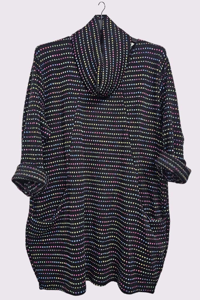 Multicoloured Stripes Matching Snood Scarf Dress