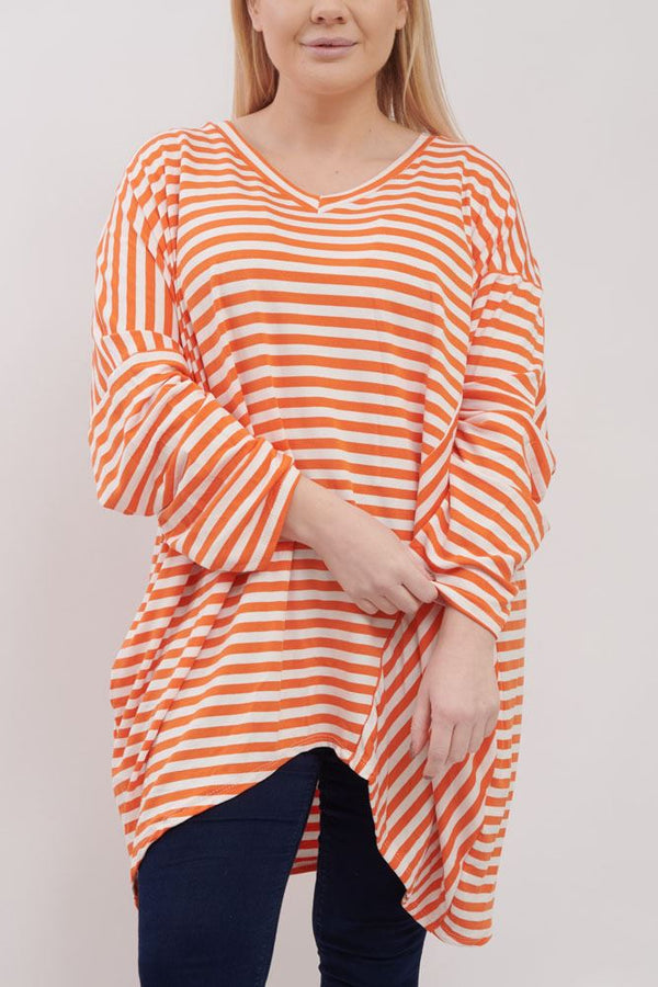 Stripe Print Hanky Hem Cotton Top