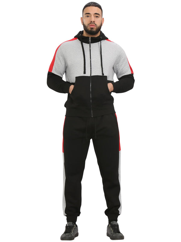 Men Fleece Side Panel Zipper Hoodie & Joggers Set