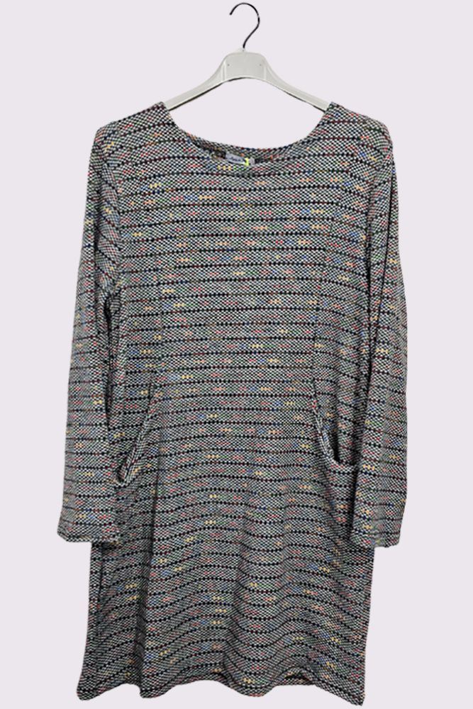 Muti Stripe Pattern Long Sleeve Pockets Tunic Top