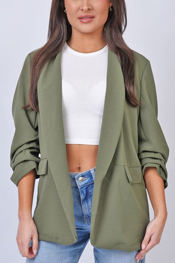 Plain Open Front Pockets Blazer