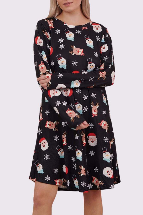 Santa Snowman Face Xmas Swing Dress