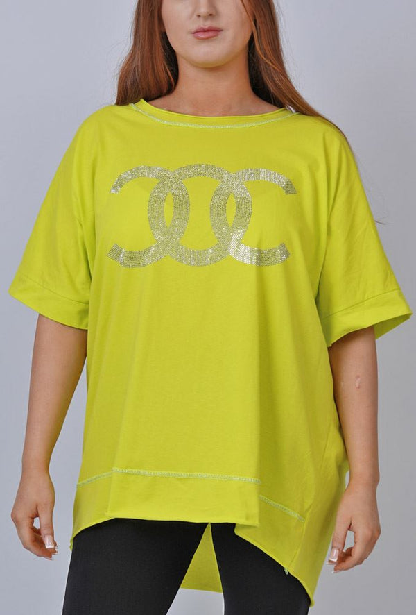 Diamante CC Print Cotton Top