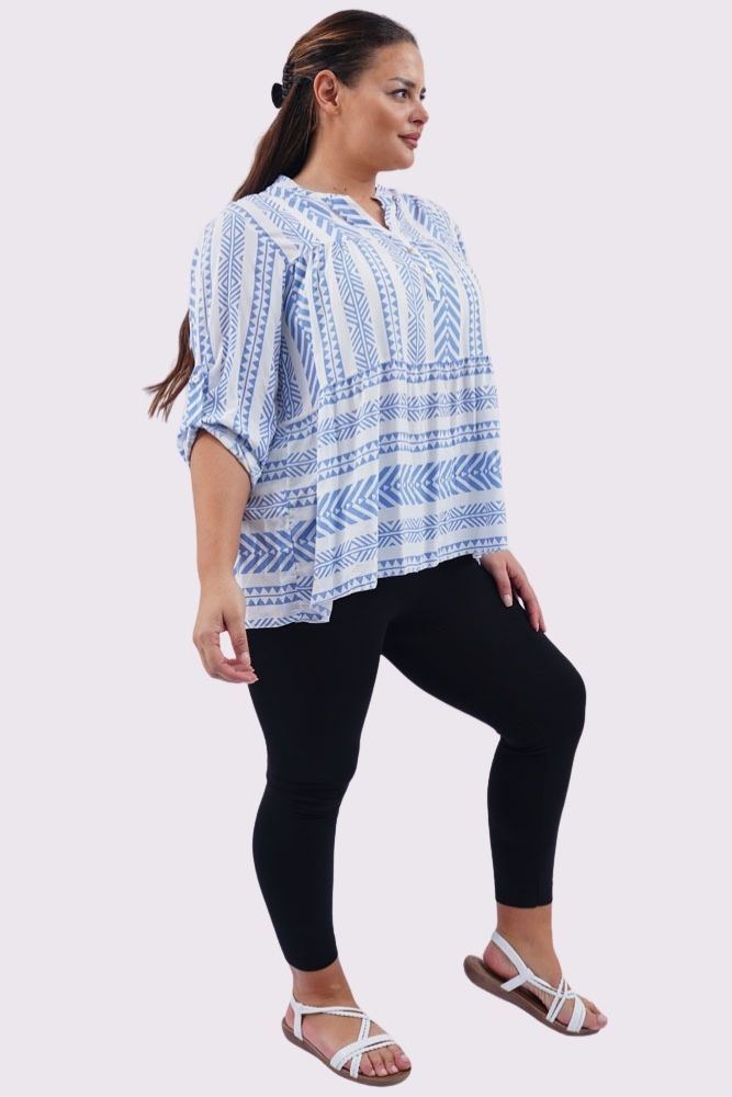 Geometric Print Collar Button Up Top