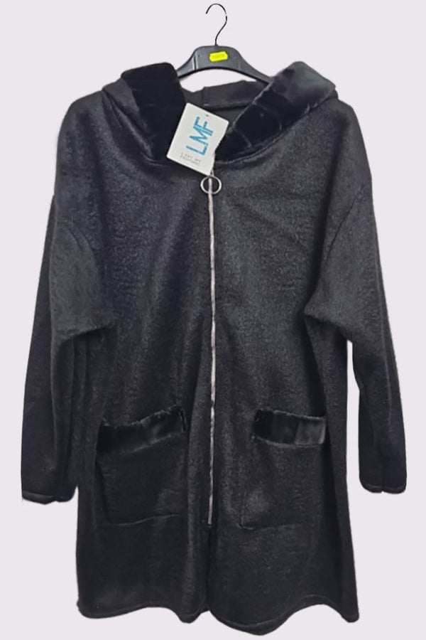 Plain Fluffy Zip Up Hooded Jacket